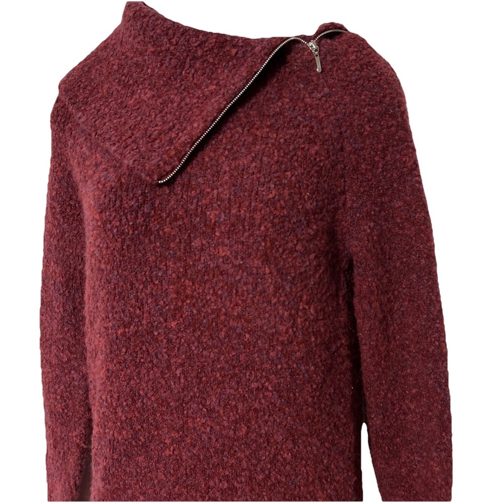 White House Black Market Red Boucle Knit Cowl Neck Zip Collar Sweater Women's XS